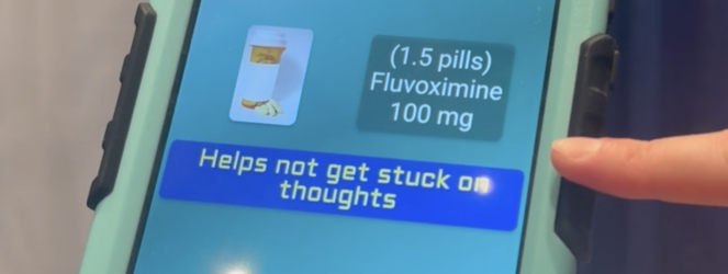 Screenshot of MPower Me being demonstrated to show medication reminder